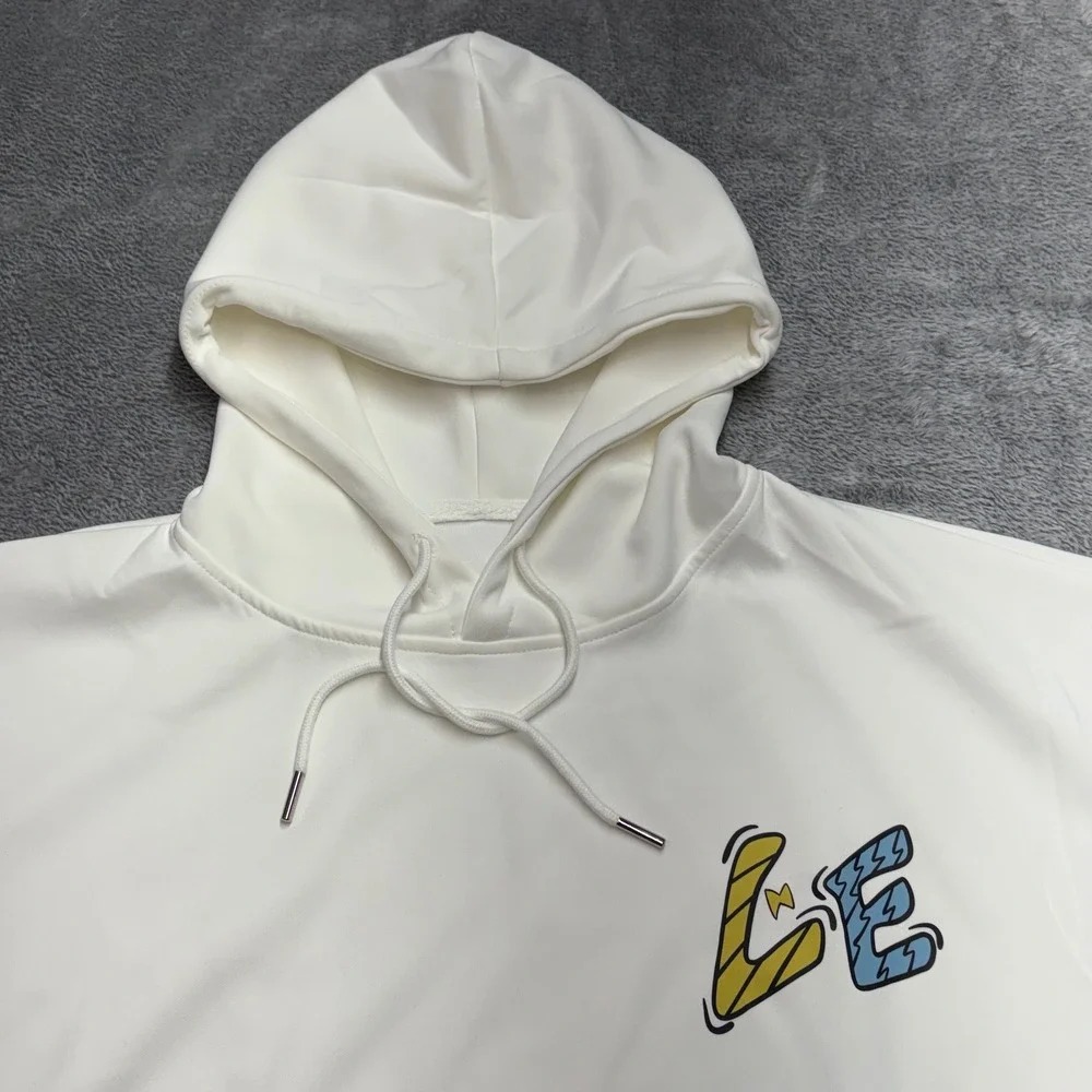 Level Graphic Hoodie Men‎ Size L White Excellent LOVE Print Pullover 444